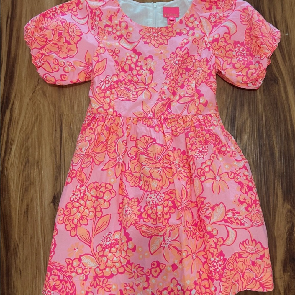 Lilly Pulitzer Pink Sundress with Puff Sleeves and Scoop Neck